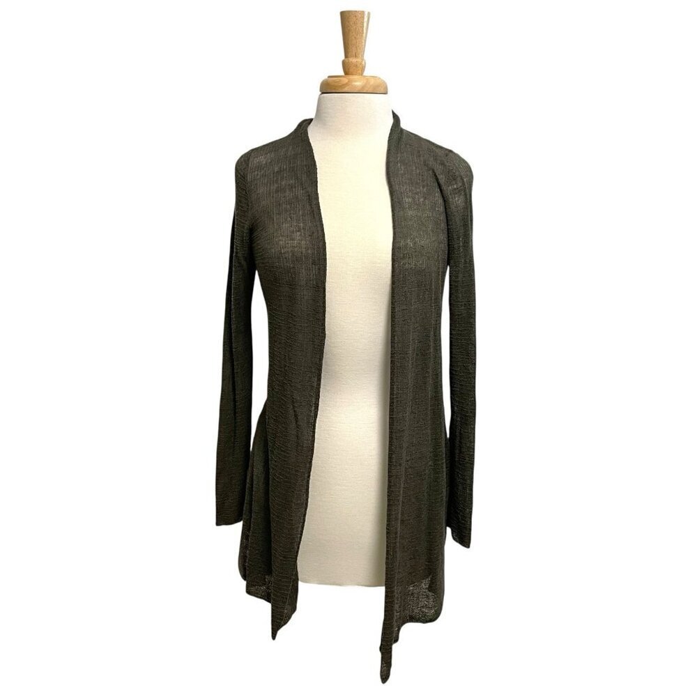 Eileen Fisher Hemp Blend Crinkle Open Knit Open Cardigan Sweater size Small